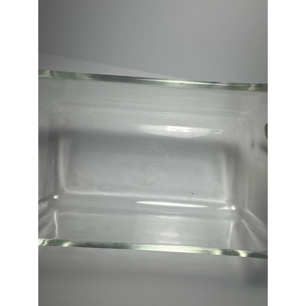 Pyrex Loaf Pan 213 with Floral Metal Cradle Green Gold Vintage Glass Good 1.5QT